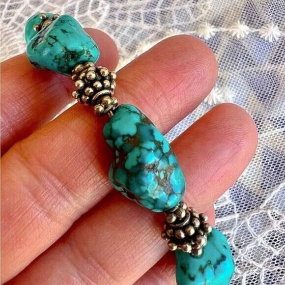 Vintage Turquoise & Sterling Nugget Bracelet - Picture 3 of 9